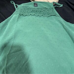 NWOT. SHEIN Green Textured Blouse with Lace Detail
